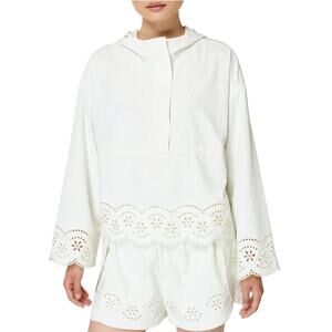 Sweaty Betty Broderie Pullover Hoody Crop Hoodie Lily White Womens Size XS New